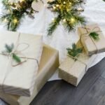 four boxes near lighted string lights